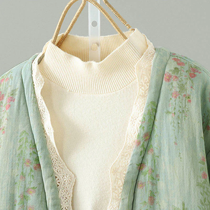Giacca termica da donna in cotone a maniche lunghe con patchwork di pizzo invernale Buddha Stones e tasche - Image 18