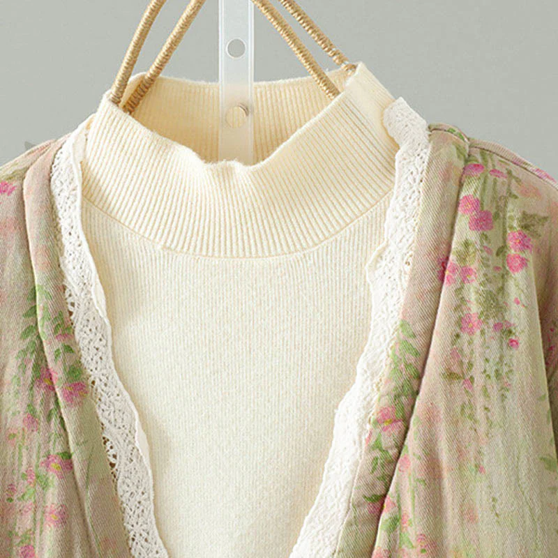 Giacca termica da donna in cotone a maniche lunghe con patchwork di pizzo invernale Buddha Stones e tasche - Image 5