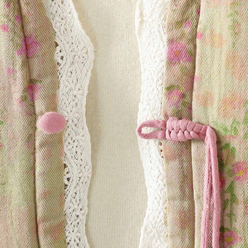 Giacca termica da donna in cotone a maniche lunghe con patchwork di pizzo invernale Buddha Stones e tasche - Image 8