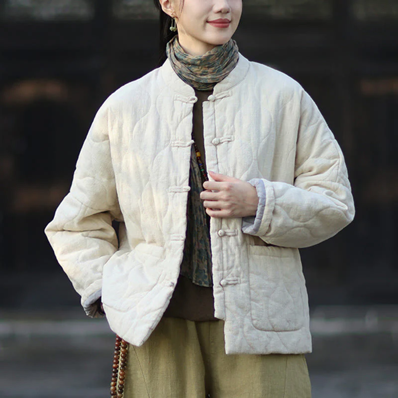 Giacca termica da donna in cotone ramiè con bottoni a rana, maniche lunghe, linee curve invernali , Buddha Stones, con tasche - Image 16