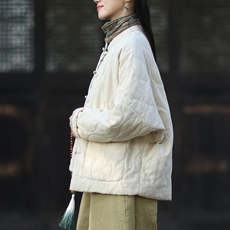 Giacca termica da donna in cotone ramiè con bottoni a rana, maniche lunghe, linee curve invernali , Buddha Stones, con tasche - Image 18