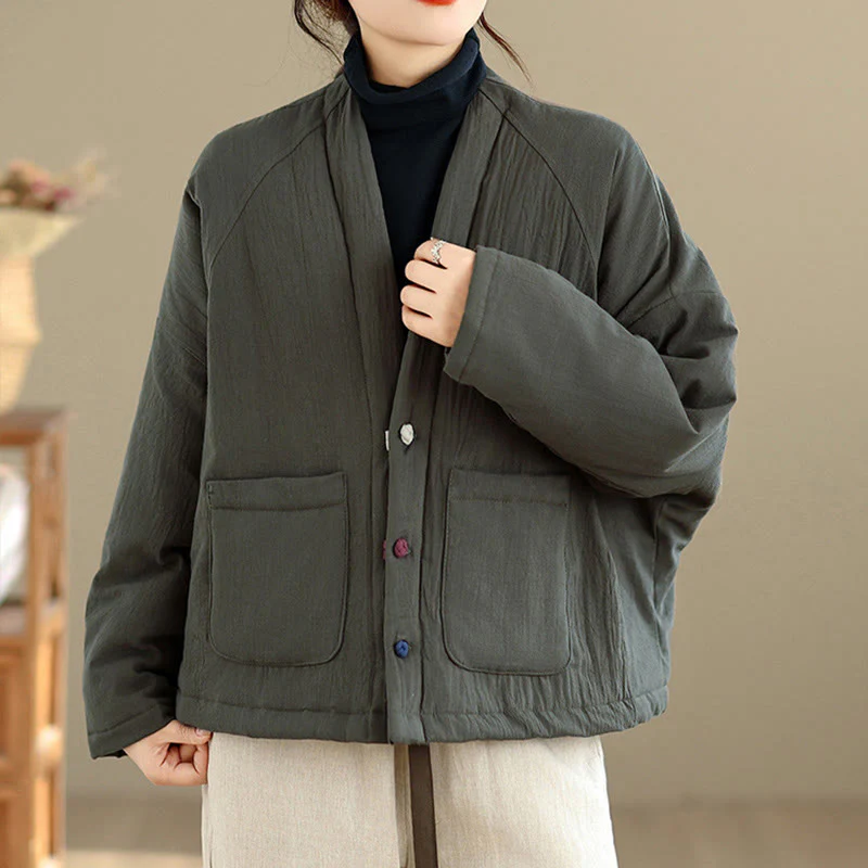 Giacca termica invernale da donna in cotone a maniche lunghe Buddha Stones con tasche - Image 15