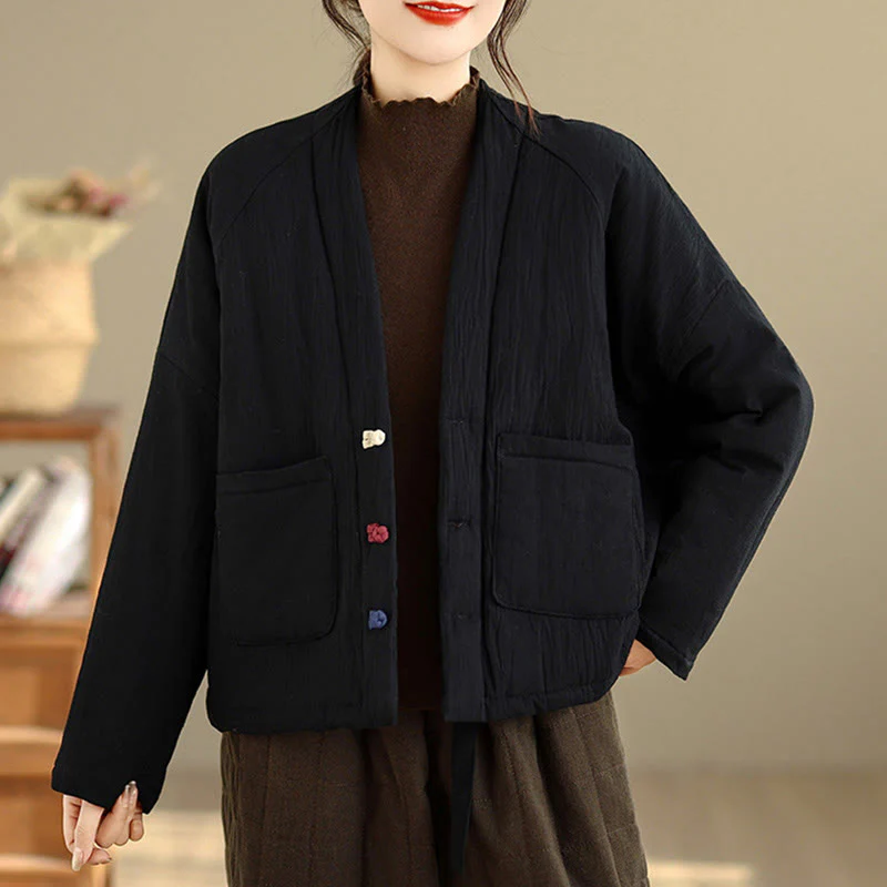 Giacca termica invernale da donna in cotone a maniche lunghe Buddha Stones con tasche - Image 2