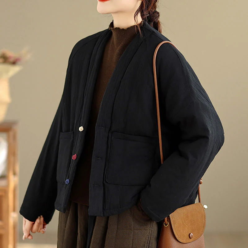Giacca termica invernale da donna in cotone a maniche lunghe Buddha Stones con tasche - Image 3