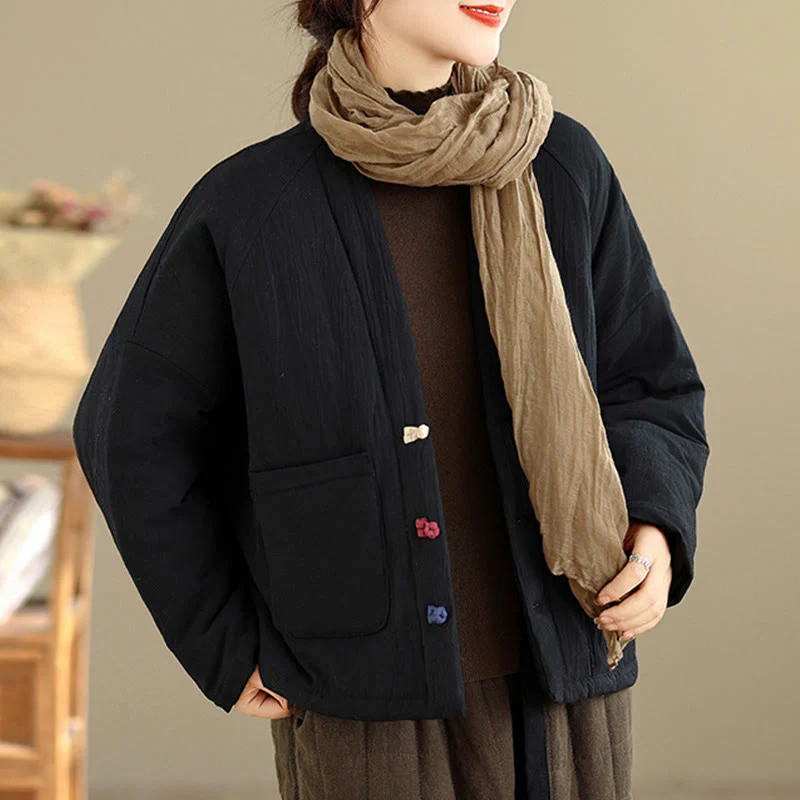 Giacca termica invernale da donna in cotone a maniche lunghe Buddha Stones con tasche - Image 5