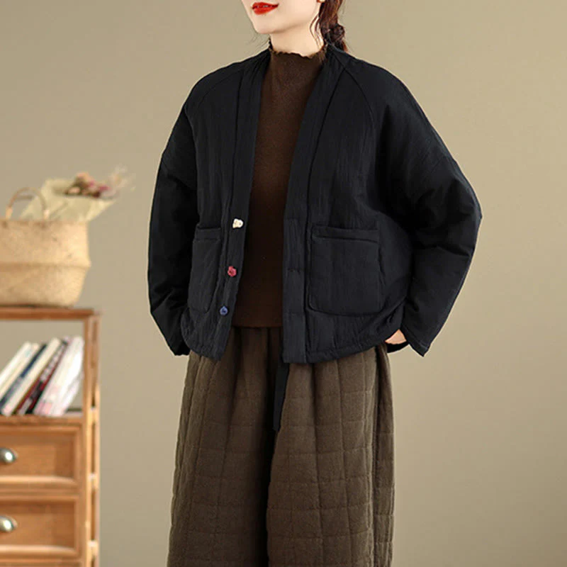 Giacca termica invernale da donna in cotone a maniche lunghe Buddha Stones con tasche - Image 7