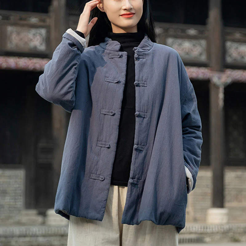 Giacca termica invernale da donna in cotone a maniche lunghe con bottoni a rana Buddha Stones e tasche - Image 29