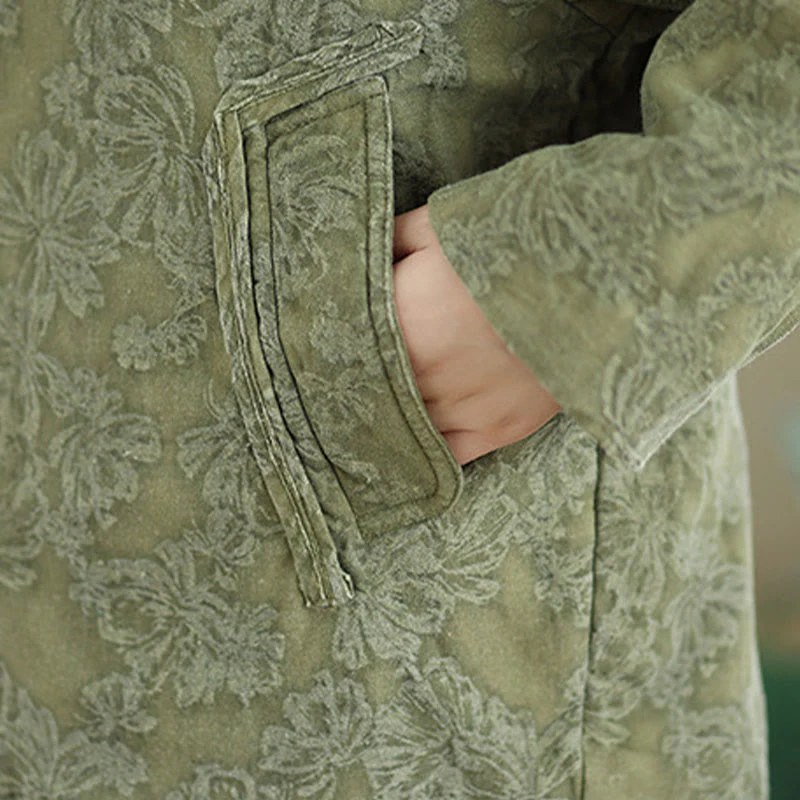 Giacca termica invernale da donna in cotone con maniche lunghe, scollo a V, bottoni a rana, jacquard Buddha Stones, con tasche - Image 10