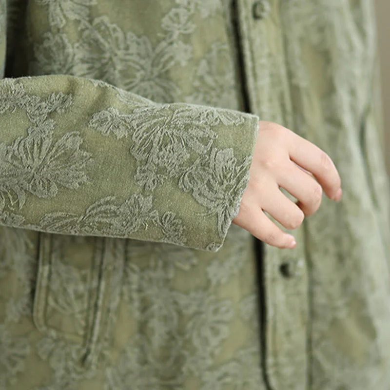 Giacca termica invernale da donna in cotone con maniche lunghe, scollo a V, bottoni a rana, jacquard Buddha Stones, con tasche - Image 8