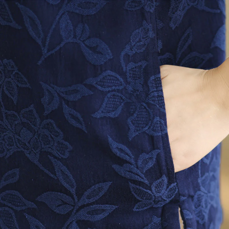 Gilet da donna in cotone senza maniche con tasche, motivo jacquard con Buddha Stones bottoni a rana - Image 10