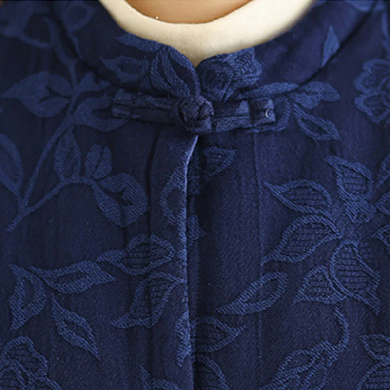 Gilet da donna in cotone senza maniche con tasche, motivo jacquard con Buddha Stones bottoni a rana - Image 7