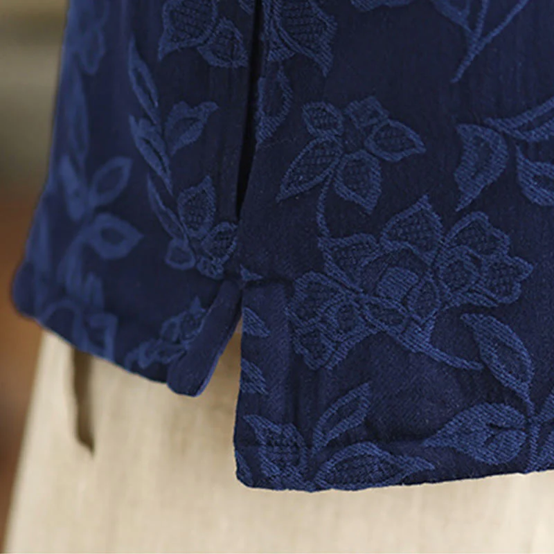 Gilet da donna in cotone senza maniche con tasche, motivo jacquard con Buddha Stones bottoni a rana - Image 9
