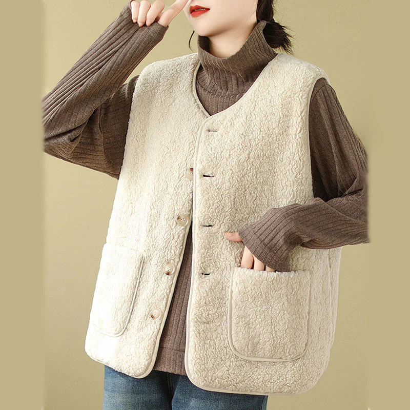 Gilet senza maniche in fibra di viscosa con tasche, stile double-face, stile Buddha Stones da donna - Image 12