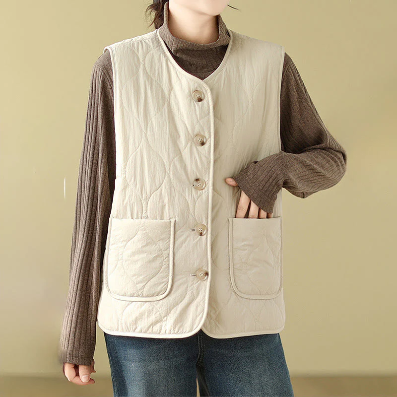 Gilet senza maniche in fibra di viscosa con tasche, stile double-face, stile Buddha Stones da donna - Image 15