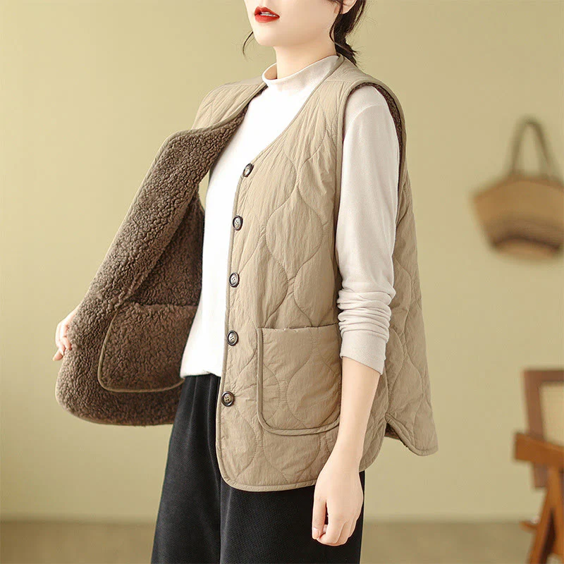 Gilet senza maniche in fibra di viscosa con tasche, stile double-face, stile Buddha Stones da donna - Image 5