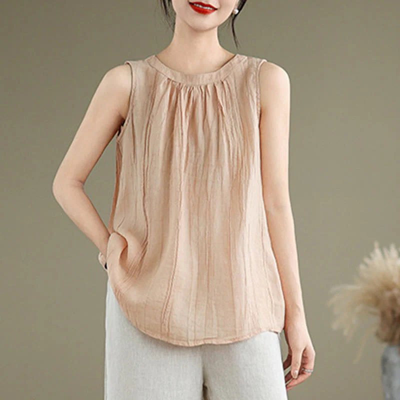 Gilet senza maniche da donna in cotone e lino con scollo rotondo, design semplice, effetto rughe estive, motivo Buddha Stones - Image 28