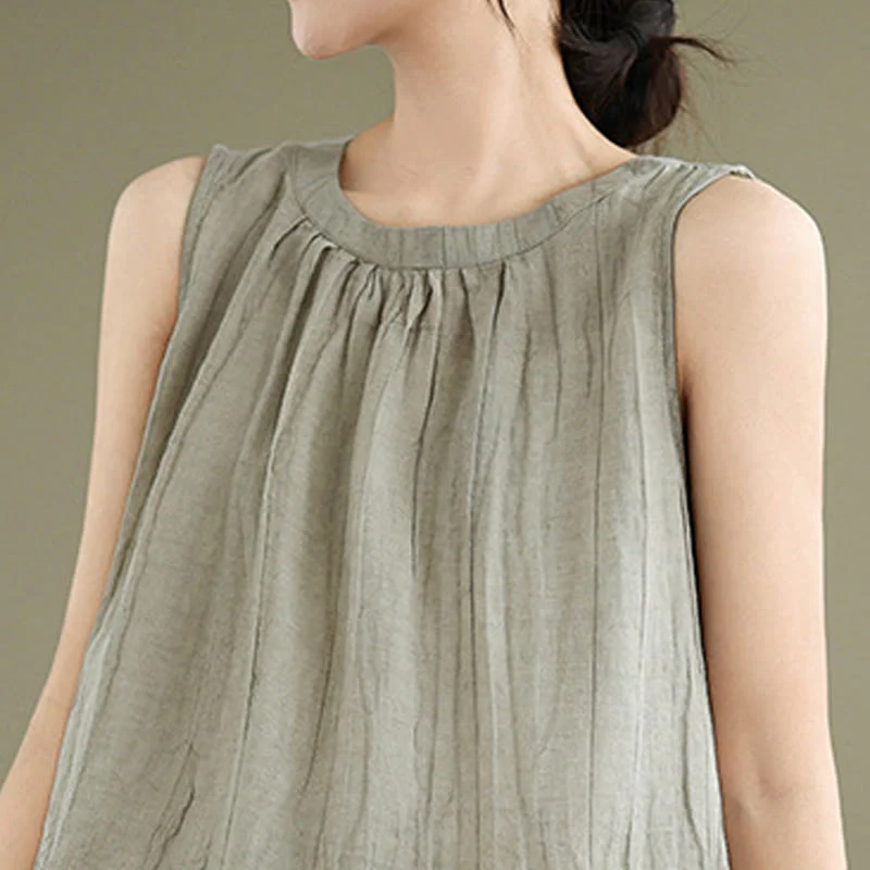 Gilet senza maniche da donna in cotone e lino con scollo rotondo, design semplice, effetto rughe estive, motivo Buddha Stones - Image 5