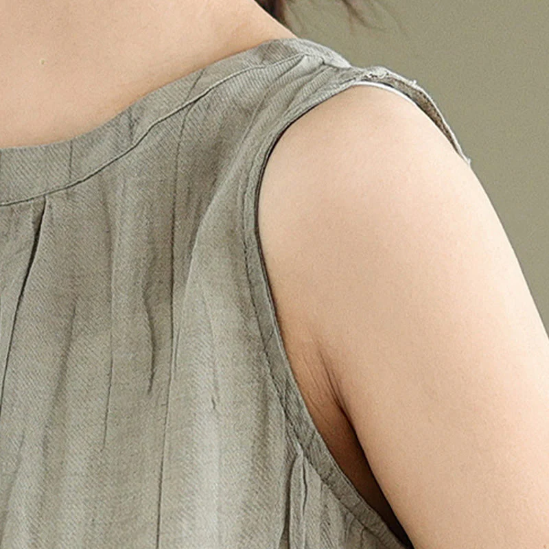 Gilet senza maniche da donna in cotone e lino con scollo rotondo, design semplice, effetto rughe estive, motivo Buddha Stones - Image 8