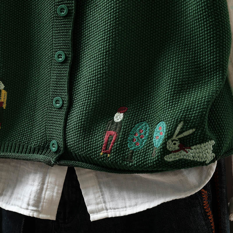 Gilet da donna in maglia di cotone senza maniche con ricamo a forma di albero di coniglio , Buddha Stones - Image 11