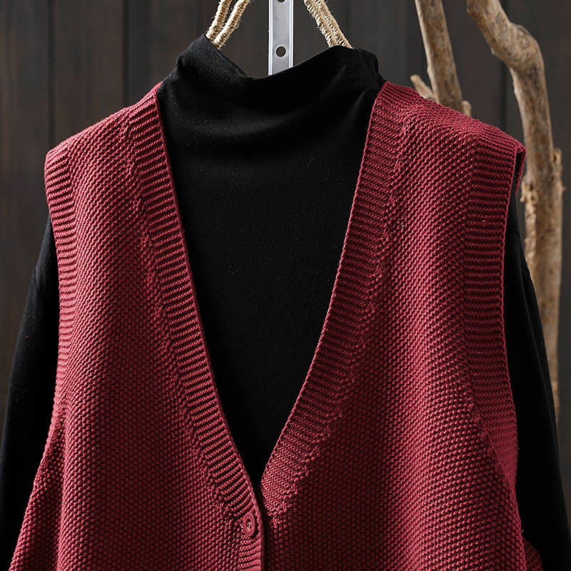 Gilet da donna in maglia di cotone senza maniche con ricamo a forma di albero di coniglio , Buddha Stones - Image 14