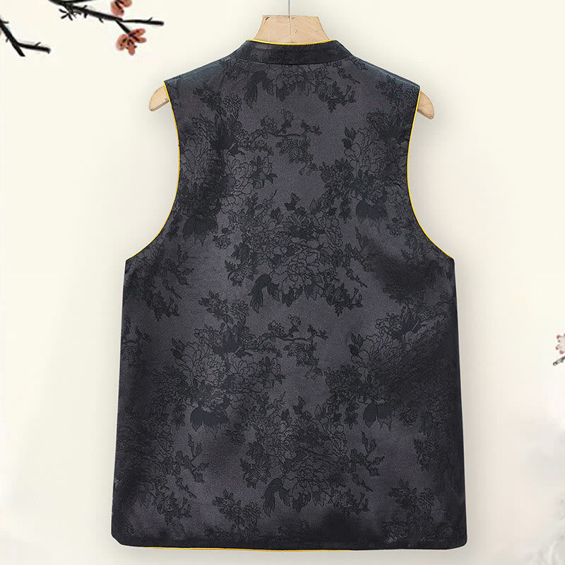 Gilet da indossare su entrambi i lati con motivo a fiori di prugna e ricamo vintage Buddha Stones - Image 2