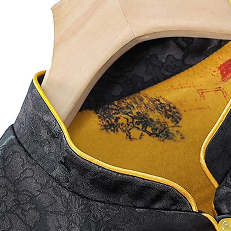 Gilet da indossare su entrambi i lati con motivo a fiori di prugna e ricamo vintage Buddha Stones - Image 4