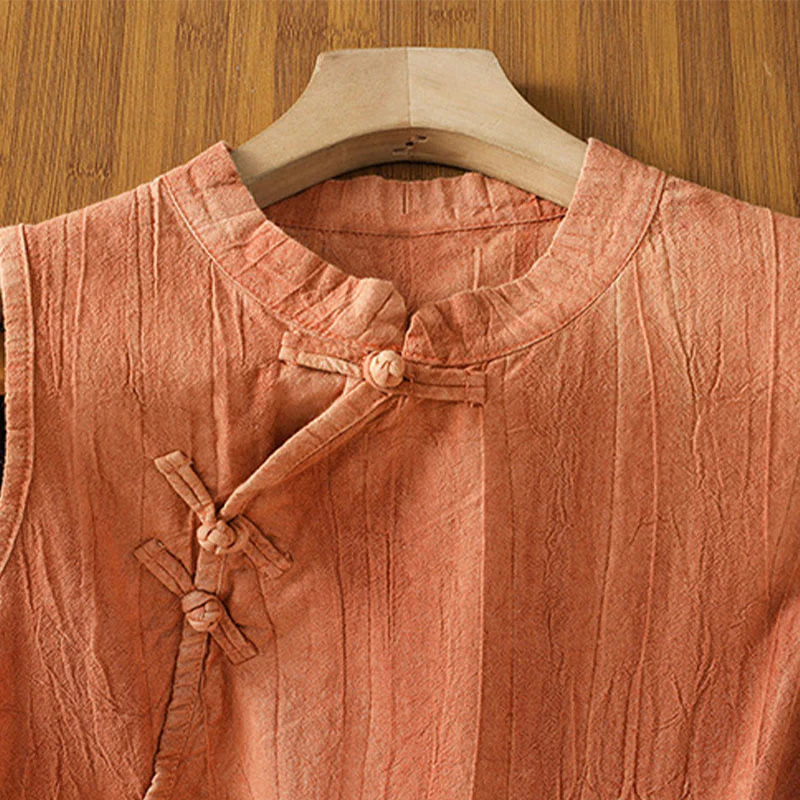 Gilet senza maniche in cotone da donna con design retrò a rana e bottoni Buddha Stones - Image 4