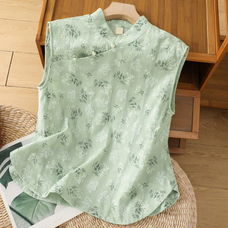 Gilet senza maniche in cotone da donna con motivo floreale a forma di rana cinese, motivo retrò con Buddha Stones - Image 18