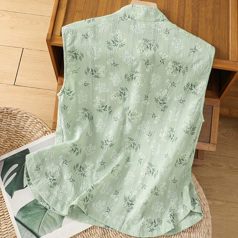Gilet senza maniche in cotone da donna con motivo floreale a forma di rana cinese, motivo retrò con Buddha Stones - Image 19