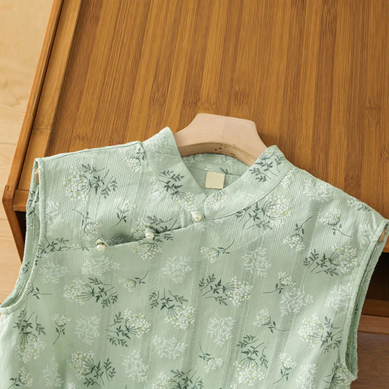 Gilet senza maniche in cotone da donna con motivo floreale a forma di rana cinese, motivo retrò con Buddha Stones - Image 20