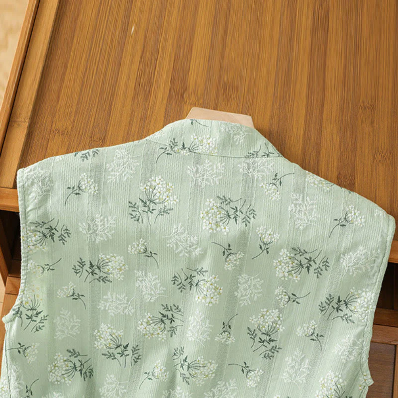 Gilet senza maniche in cotone da donna con motivo floreale a forma di rana cinese, motivo retrò con Buddha Stones - Image 21