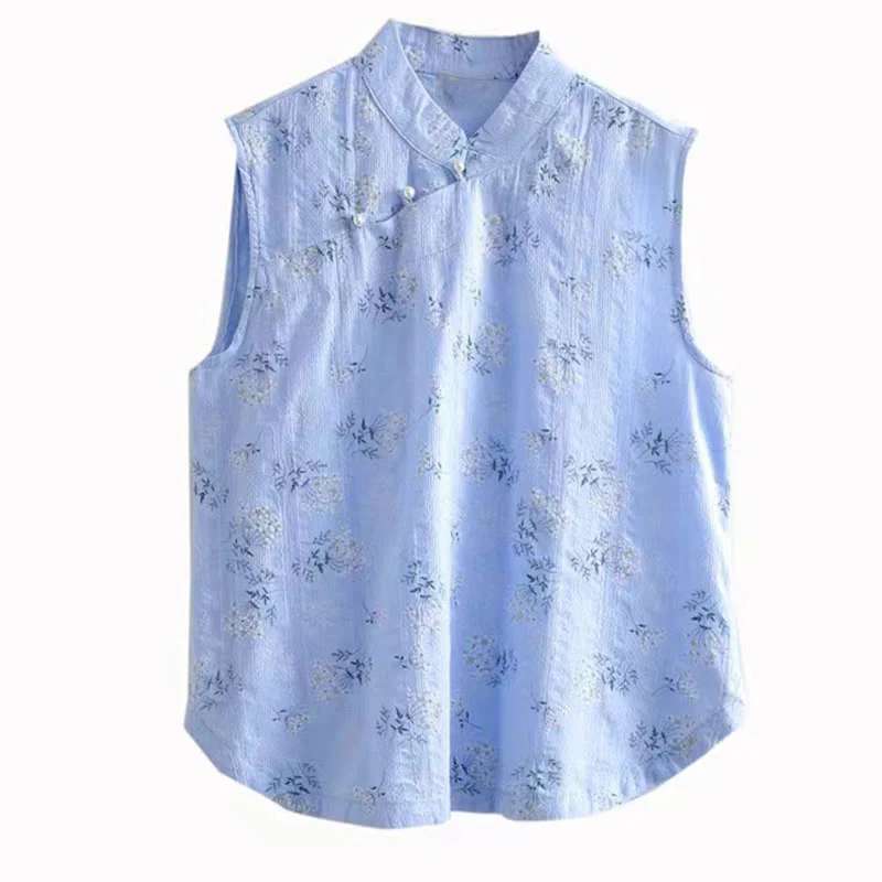 Gilet senza maniche in cotone da donna con motivo floreale a forma di rana cinese, motivo retrò con Buddha Stones - Image 30