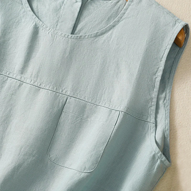Gilet senza maniche in cotone da donna con scollo a giro semplice e bottoni, motivo Buddha Stones - Image 10