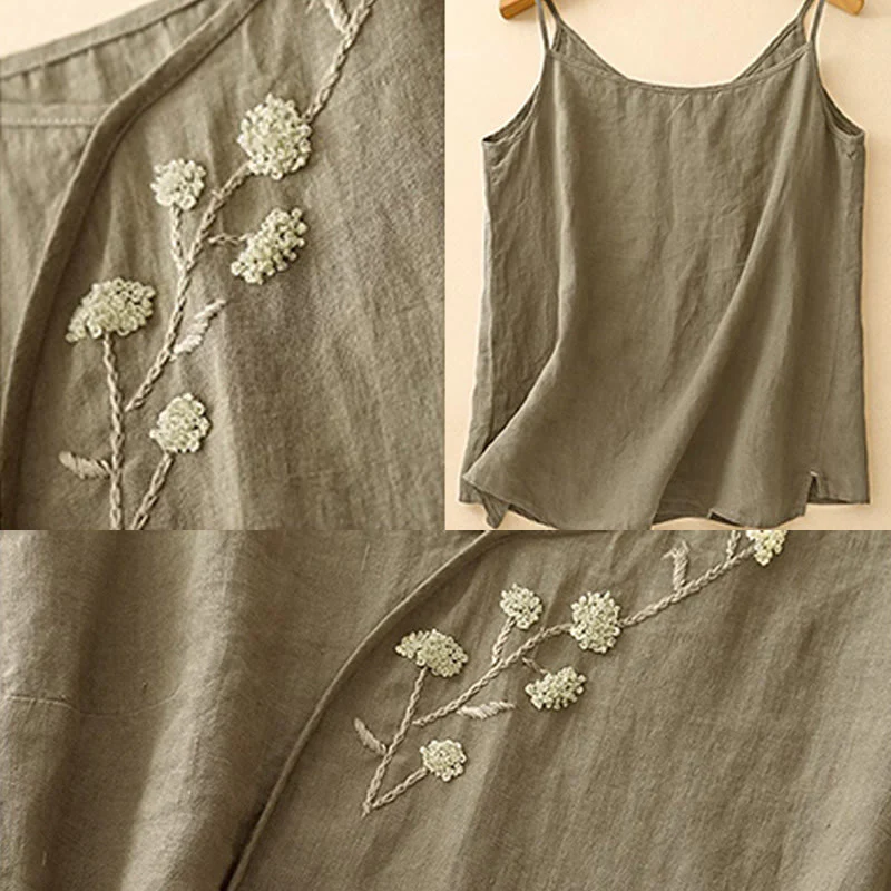 Gilet senza maniche in lino e cotone da donna con ricamo etnico e Buddha Stones, design asimmetrico - Image 6