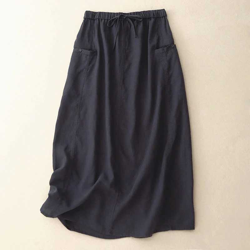 Gonna da donna in cotone con coulisse e vita elastica a trapezio, motivo Buddha Stones