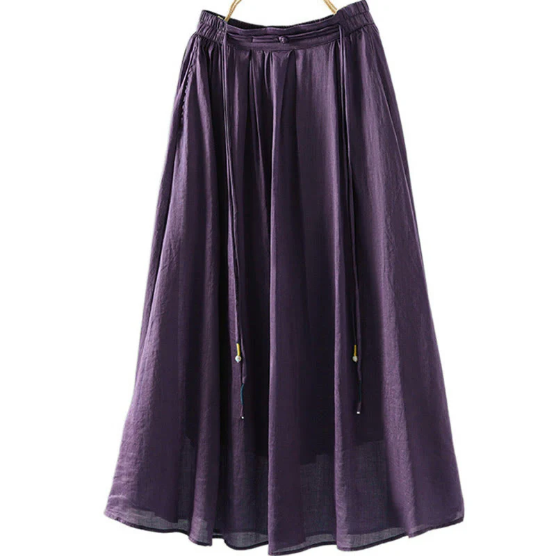 Gonna da donna con tasche e design a nappa in puro colore retrò estivo con Buddha Stones - Image 16