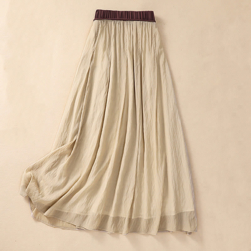 Gonna da donna in cotone e lino, lunghezza 7-8, con lacci, casual e a pieghe, in contrasto di colore, Buddha Stones - Image 2