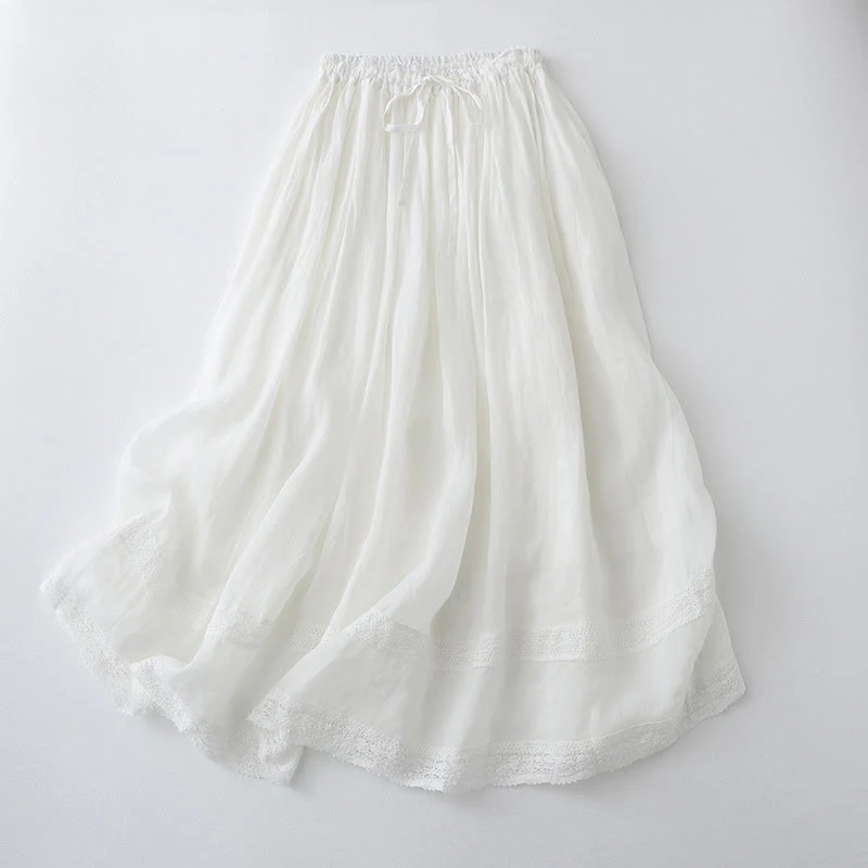 Gonna da donna in cotone con elastico in vita e pizzo tinta unita Buddha Stones - Image 12