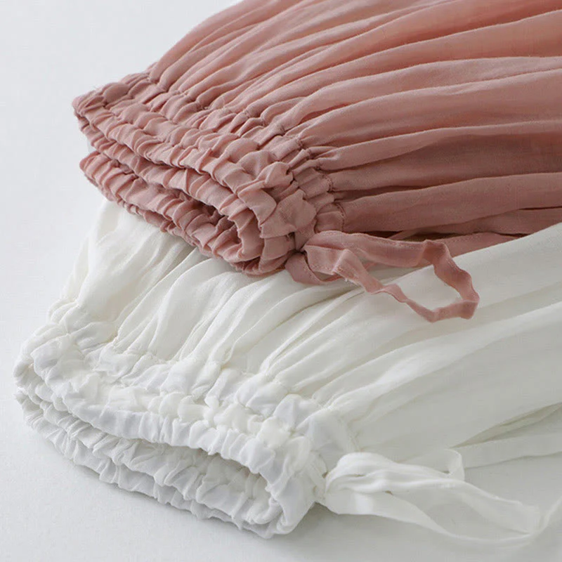 Gonna da donna in cotone con elastico in vita e pizzo tinta unita Buddha Stones - Image 20