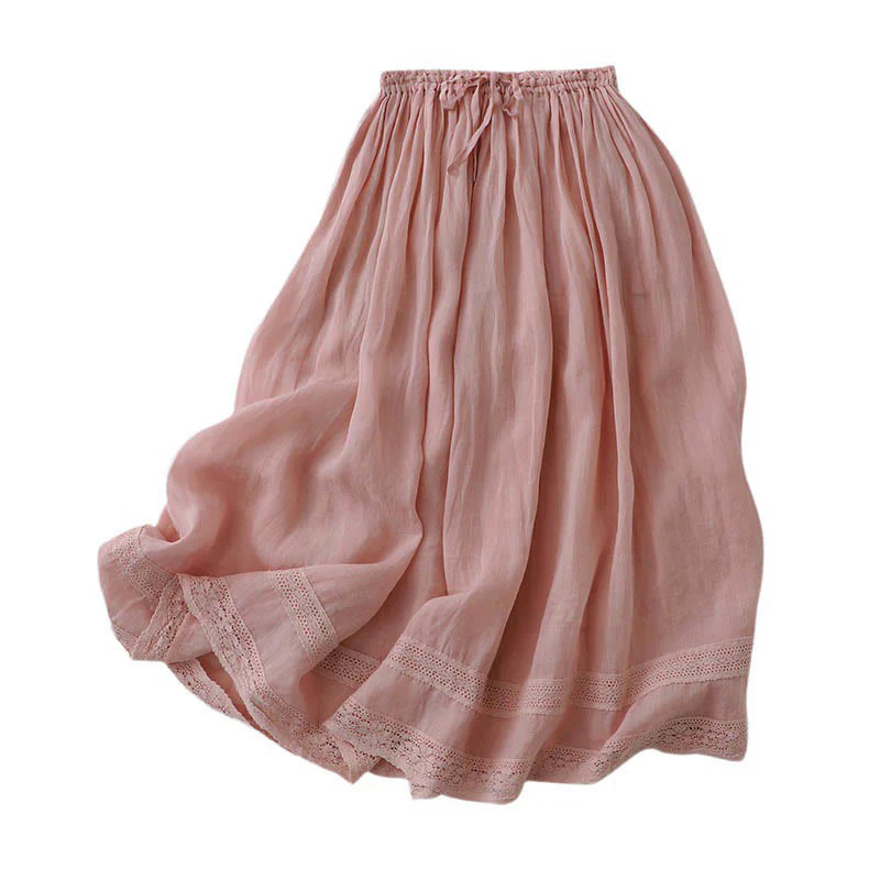 Gonna da donna in cotone con elastico in vita e pizzo tinta unita Buddha Stones - Image 5