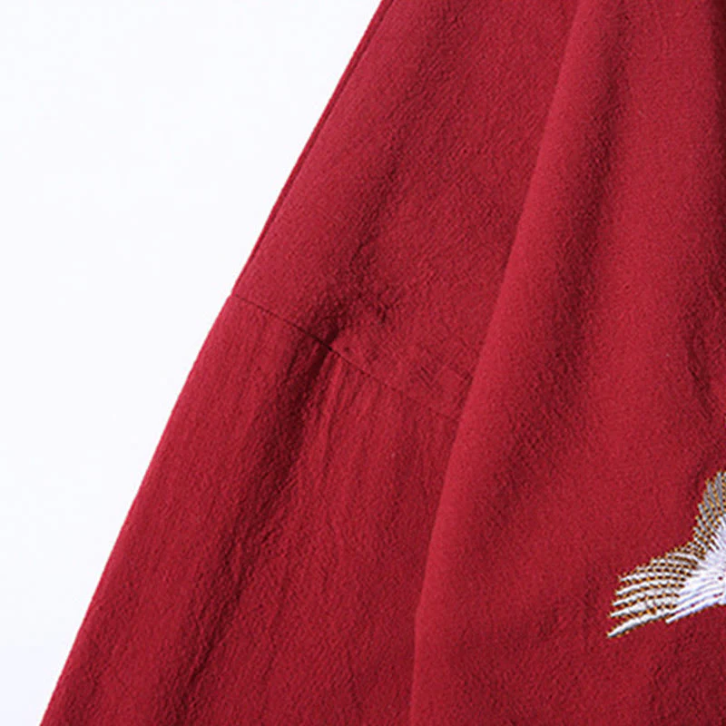 Kimono da uomo con maniche a tre quarti, ricamo di Buddha Stones White Crane e nuvole di buon auspicio - Image 9