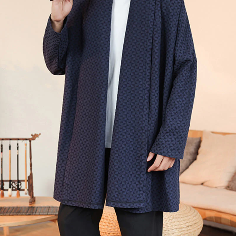 Kimono da uomo in cotone a maniche lunghe con motivo semplice in jacquard invernale Buddha Stones - Image 10