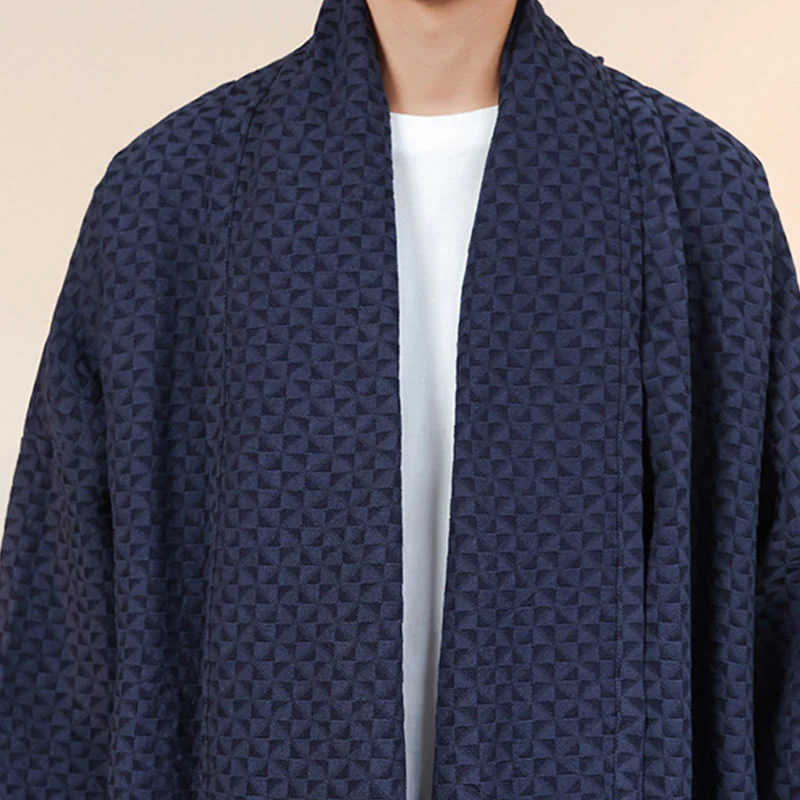 Kimono da uomo in cotone a maniche lunghe con motivo semplice in jacquard invernale Buddha Stones - Image 11