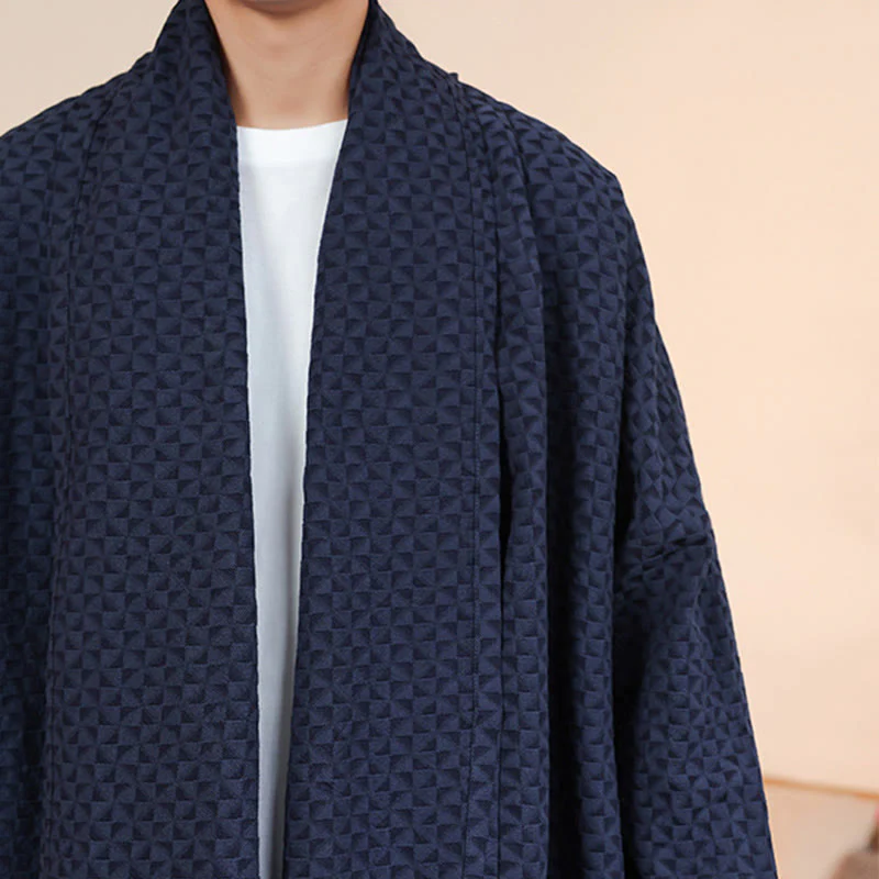 Kimono da uomo in cotone a maniche lunghe con motivo semplice in jacquard invernale Buddha Stones - Image 12