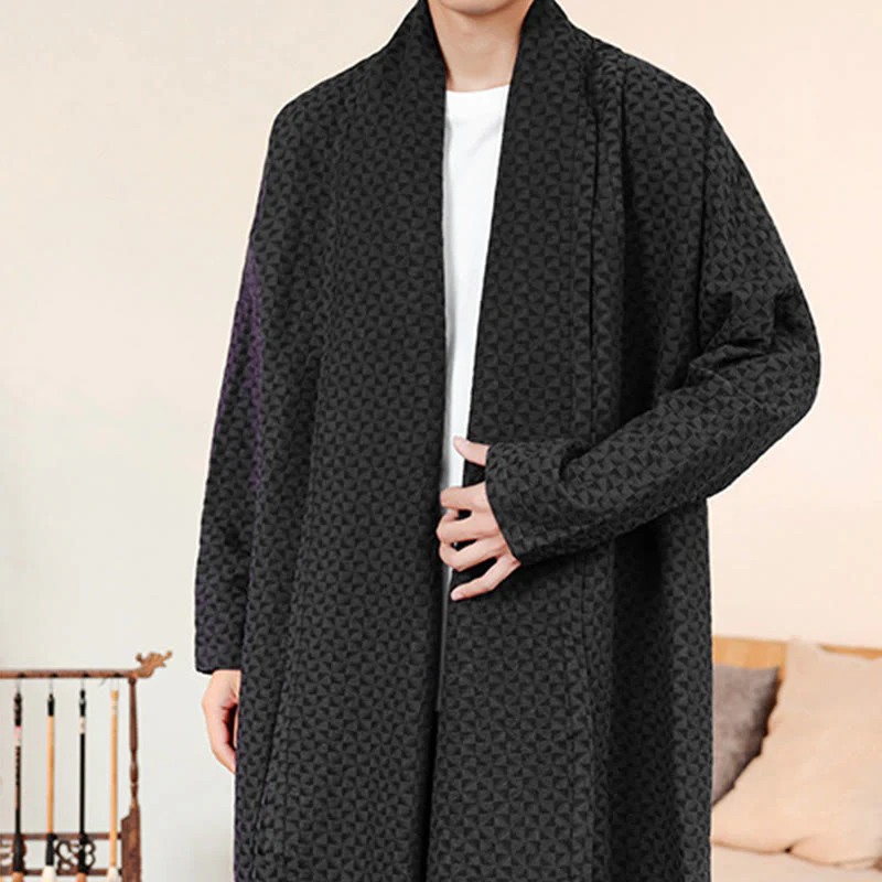Kimono da uomo in cotone a maniche lunghe con motivo semplice in jacquard invernale Buddha Stones - Image 16
