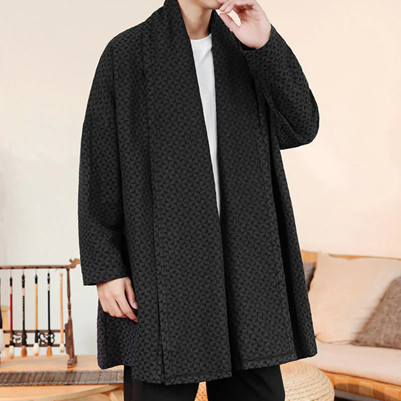 Kimono da uomo in cotone a maniche lunghe con motivo semplice in jacquard invernale Buddha Stones - Image 17