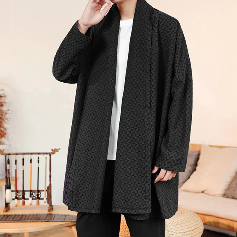 Kimono da uomo in cotone a maniche lunghe con motivo semplice in jacquard invernale Buddha Stones - Image 18