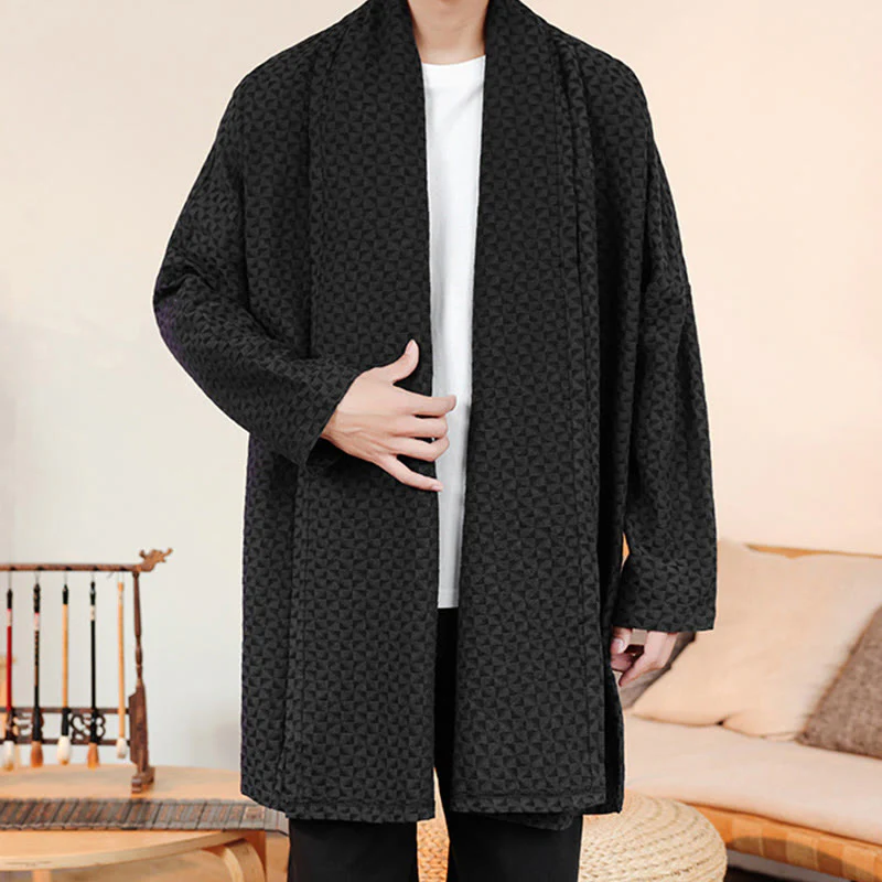 Kimono da uomo in cotone a maniche lunghe con motivo semplice in jacquard invernale Buddha Stones - Image 19