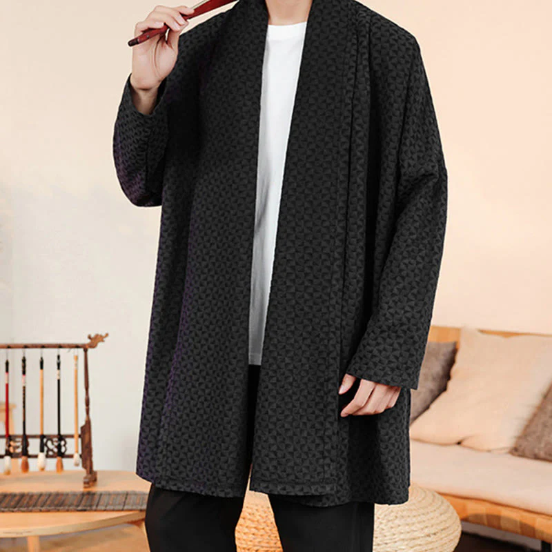 Kimono da uomo in cotone a maniche lunghe con motivo semplice in jacquard invernale Buddha Stones - Image 20