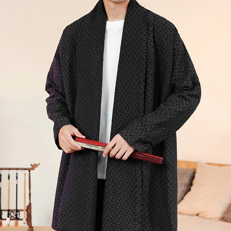 Kimono da uomo in cotone a maniche lunghe con motivo semplice in jacquard invernale Buddha Stones - Image 21
